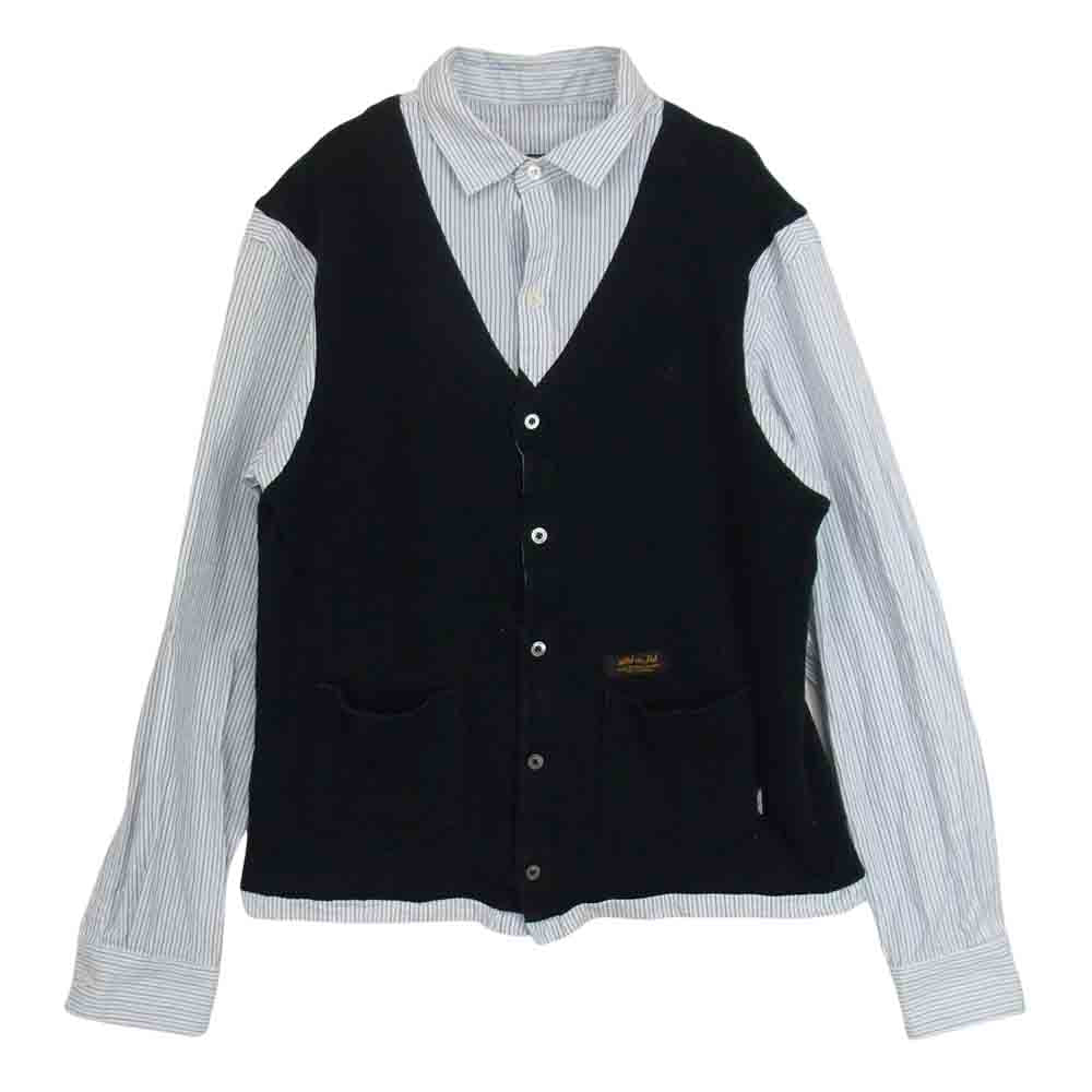 NEIGHBORHOOD ネイバーフッド 121BENH-SHM05 CHANNEL 7/C-SHIRT.LS チャンネル 7 ニット 切替 ストライプ シャツ ブラック系 M【中古】