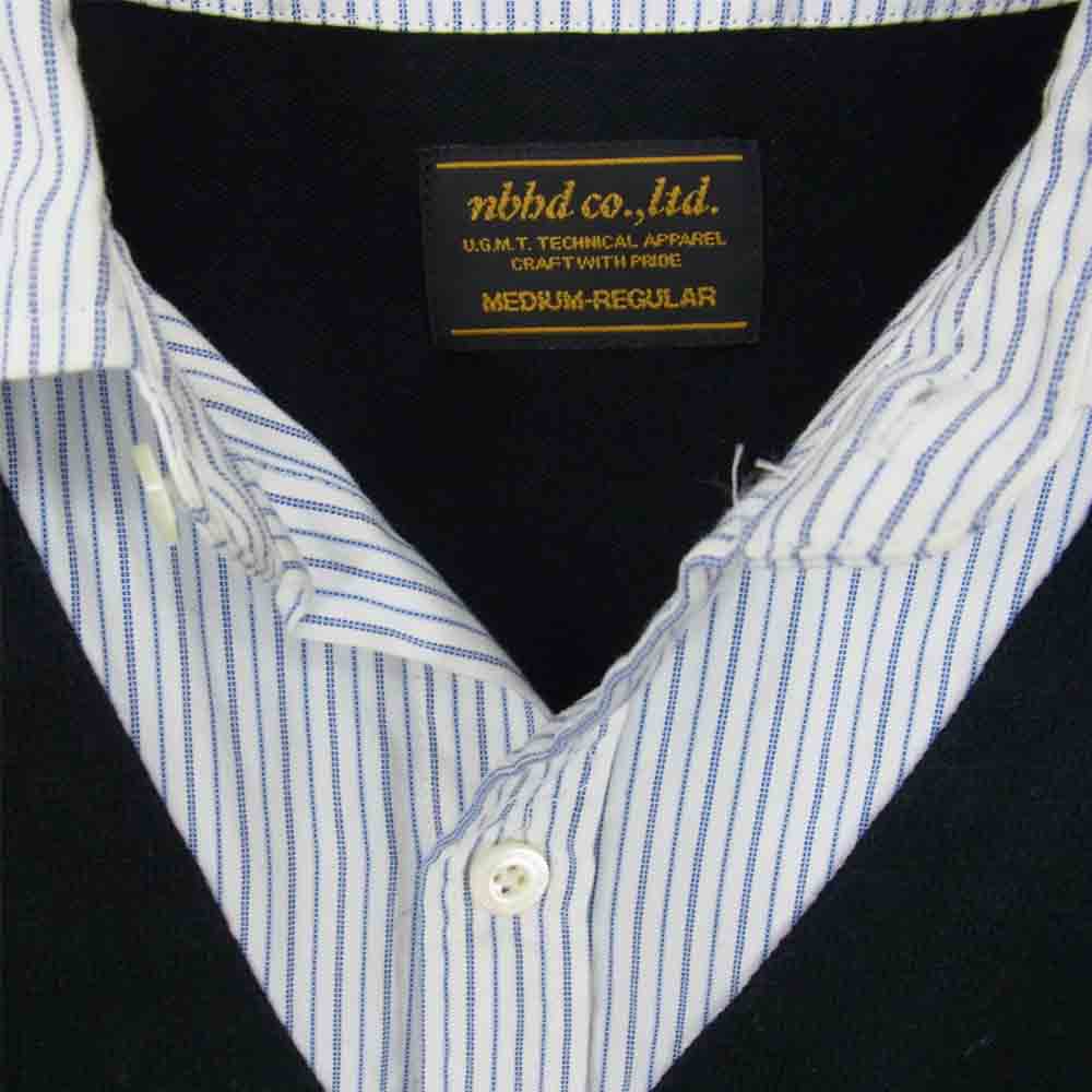 NEIGHBORHOOD ネイバーフッド 121BENH-SHM05 CHANNEL 7/C-SHIRT.LS チャンネル 7 ニット 切替 ストライプ シャツ ブラック系 M【中古】