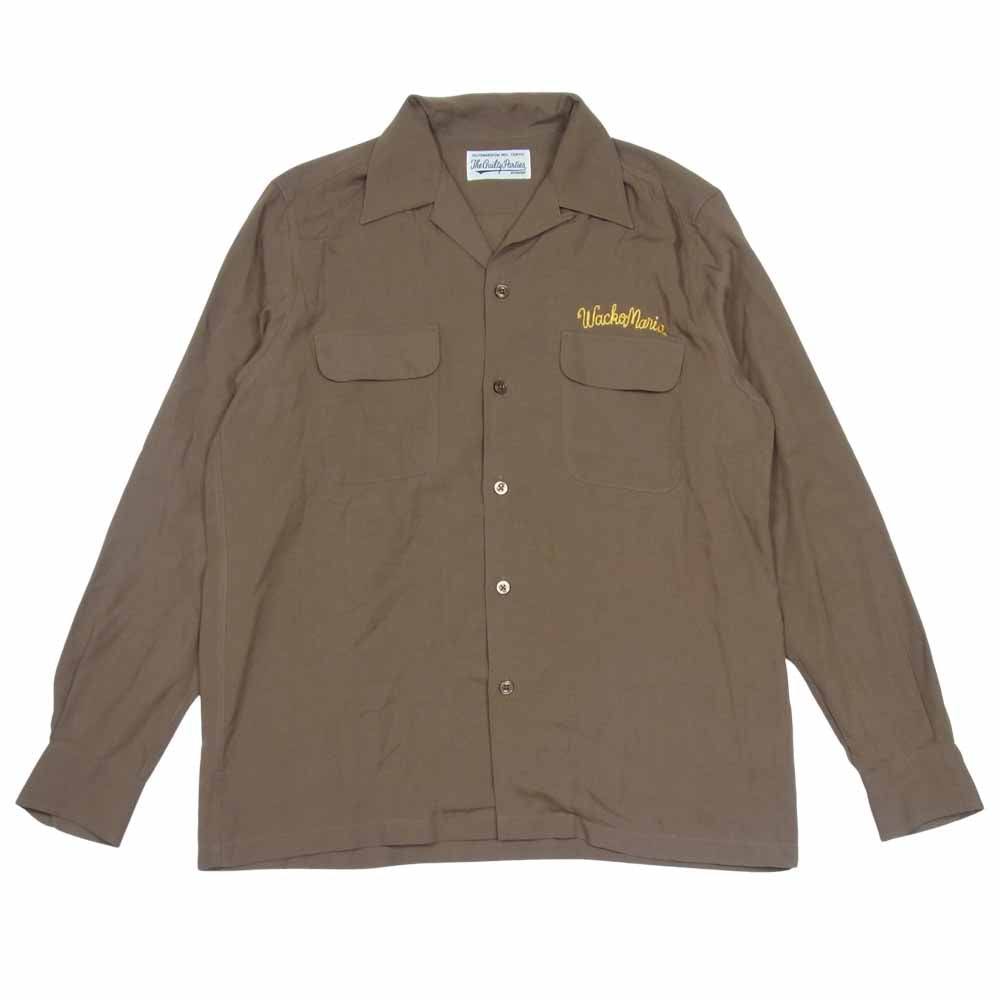 WACKO MARIA ワコマリア ロゴ 刺繍 オープンカラー シャツ 開襟 リヨセル 長袖 ブラウン系 M【中古】