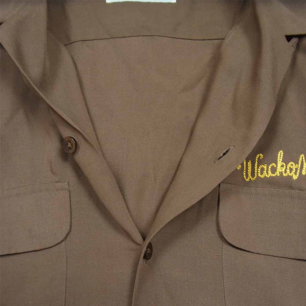 WACKO MARIA ワコマリア ロゴ 刺繍 オープンカラー シャツ 開襟 リヨセル 長袖 ブラウン系 M【中古】