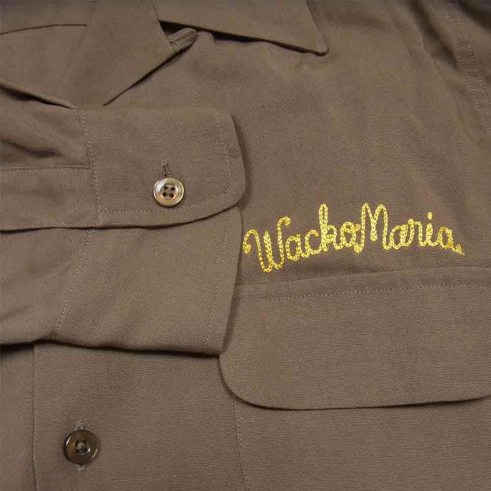 WACKO MARIA ワコマリア ロゴ 刺繍 オープンカラー シャツ 開襟 リヨセル 長袖 ブラウン系 M【中古】