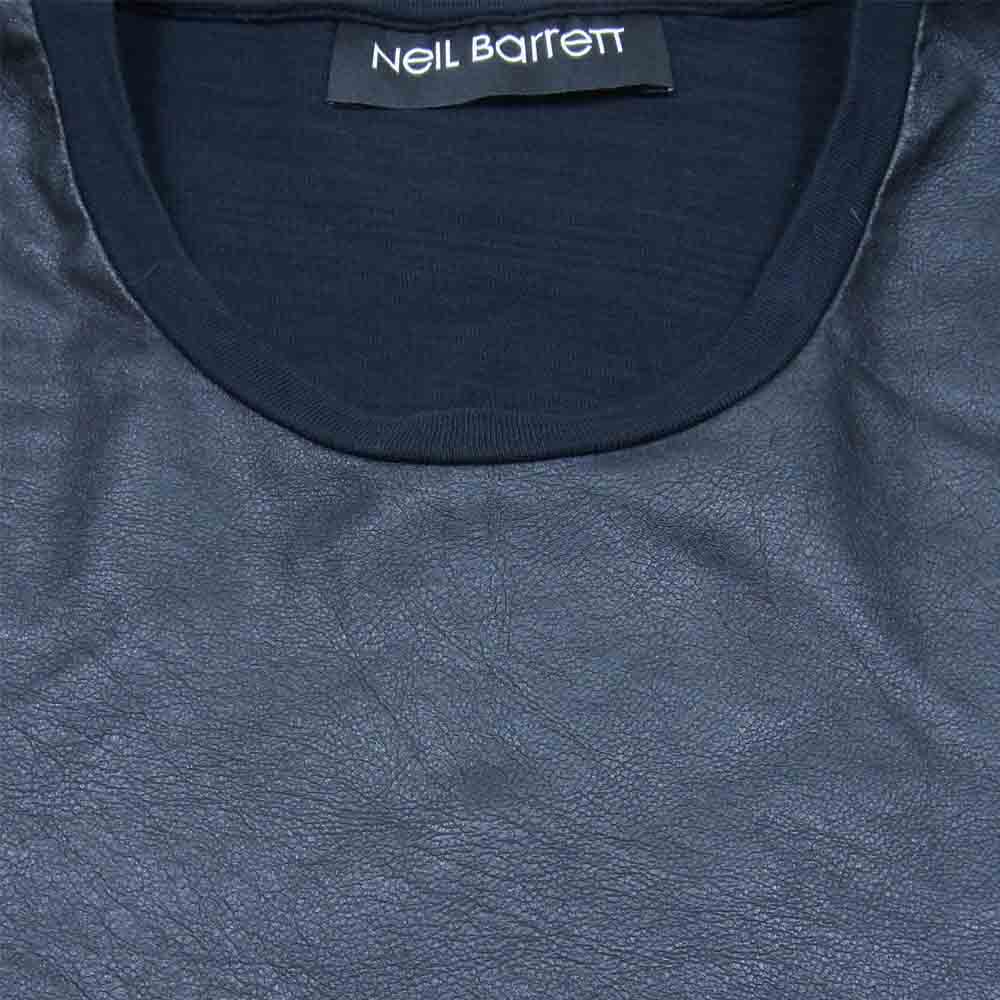 NEIL BARRETT ニールバレット フェイクレザー 切替 半袖Tシャツ ブラック系 M【中古】