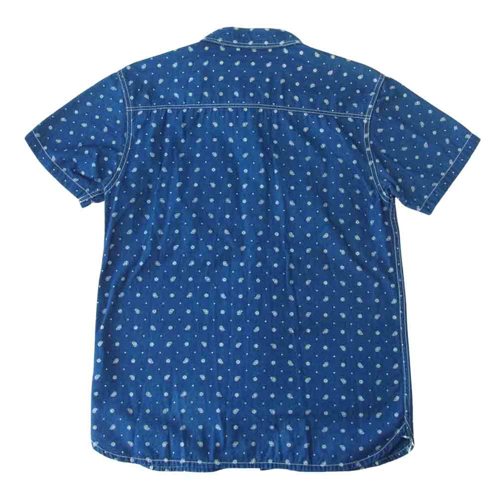 THE FLAT HEAD ザフラットヘッド ペイズリー柄 半袖 ワークシャツ インディゴブルー系 40【中古】