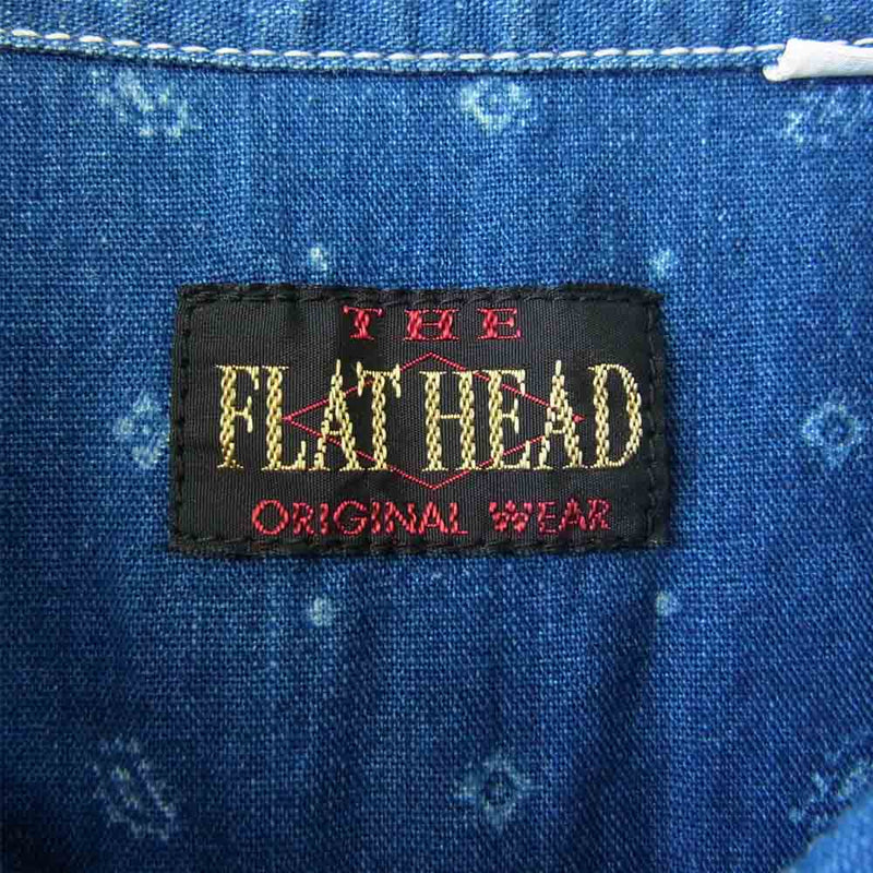 THE FLAT HEAD ザフラットヘッド ペイズリー柄 半袖 ワークシャツ インディゴブルー系 40【中古】