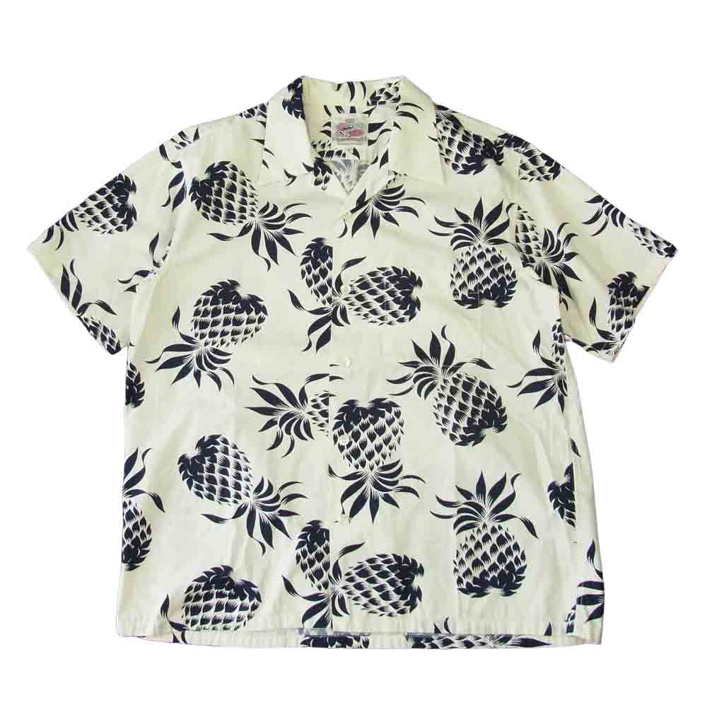 デューク カハナモク パイナップル アロハ シャツ ホワイト系 L【中古】