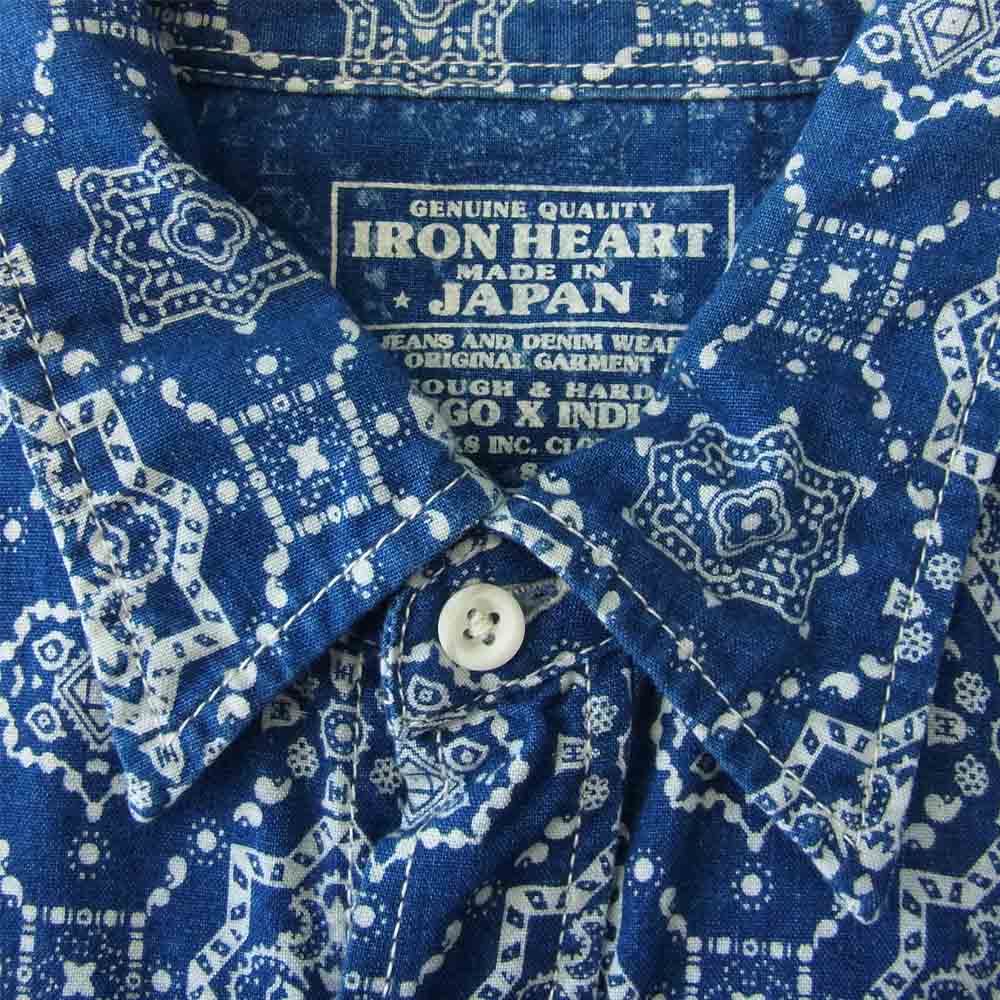 IRON HEART アイアンハート シャンブレー ペイズリー プリント ウエスタン シャツ インディゴブルー系 S【中古】