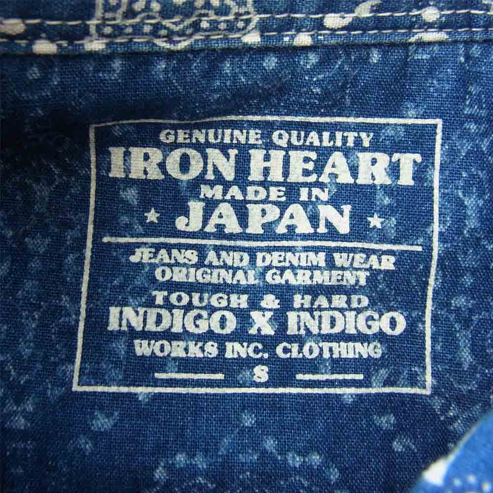 IRON HEART アイアンハート シャンブレー ペイズリー プリント ウエスタン シャツ インディゴブルー系 S【中古】