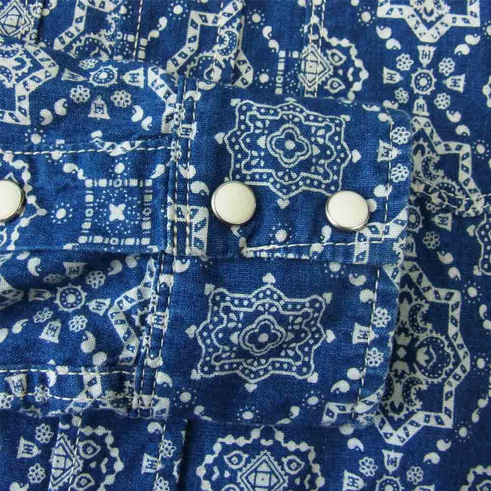 IRON HEART アイアンハート シャンブレー ペイズリー プリント ウエスタン シャツ インディゴブルー系 S【中古】