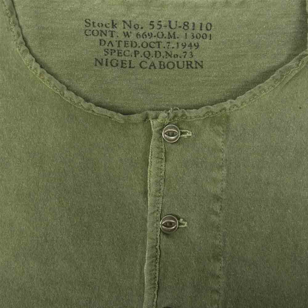 Nigel Cabourn ナイジェルケーボン BASIC HENLEY ヘンリーネック Tシャツ ホワイト カーキ系 52【中古】
