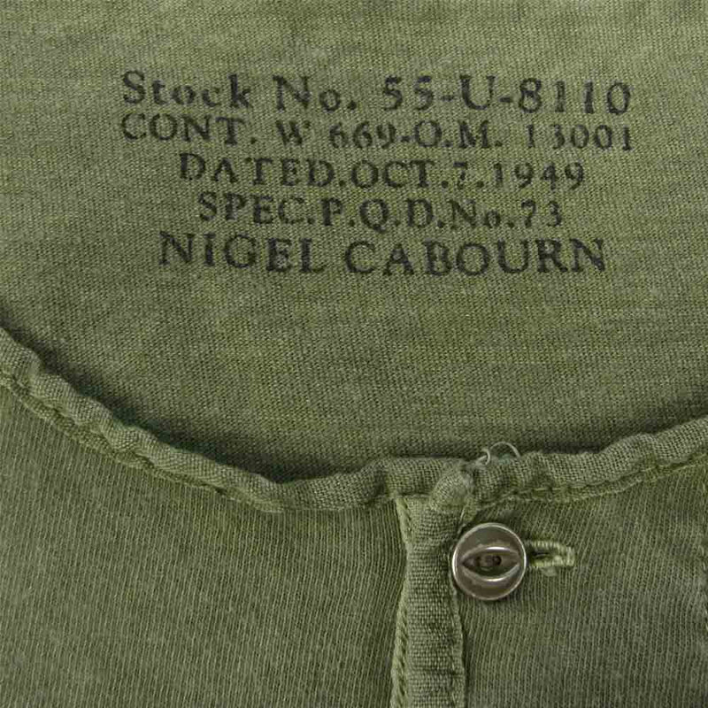Nigel Cabourn ナイジェルケーボン BASIC HENLEY ヘンリーネック Tシャツ ホワイト カーキ系 52【中古】