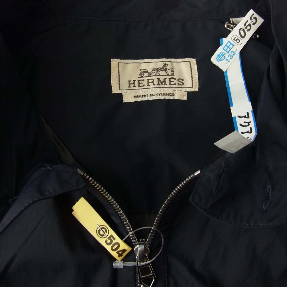 HERMES エルメス ジップアップ ナイロン 半袖 シャツ ネイビー系 54【美品】【中古】