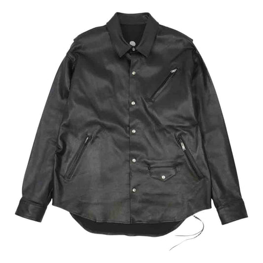 マスターマインド ワールド MW21S06-BL014-700 MASTERMIND WORLD LEATHER SHIRT ディアスキン レザー シャツ ブラック系 M【中古】