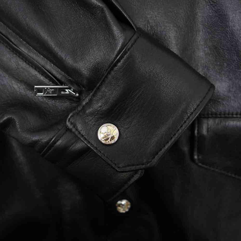 マスターマインド ワールド MW21S06-BL014-700 MASTERMIND WORLD LEATHER SHIRT ディアスキン レザー シャツ ブラック系 M【中古】