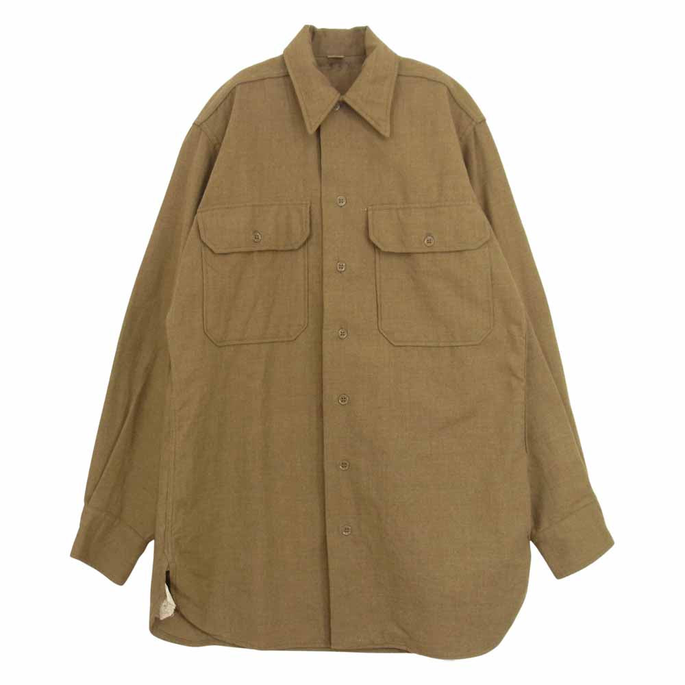 アメリカ軍 ガスフラップ付 ウール マスタード シャツ ベージュ系 14 1/2～32【中古】
