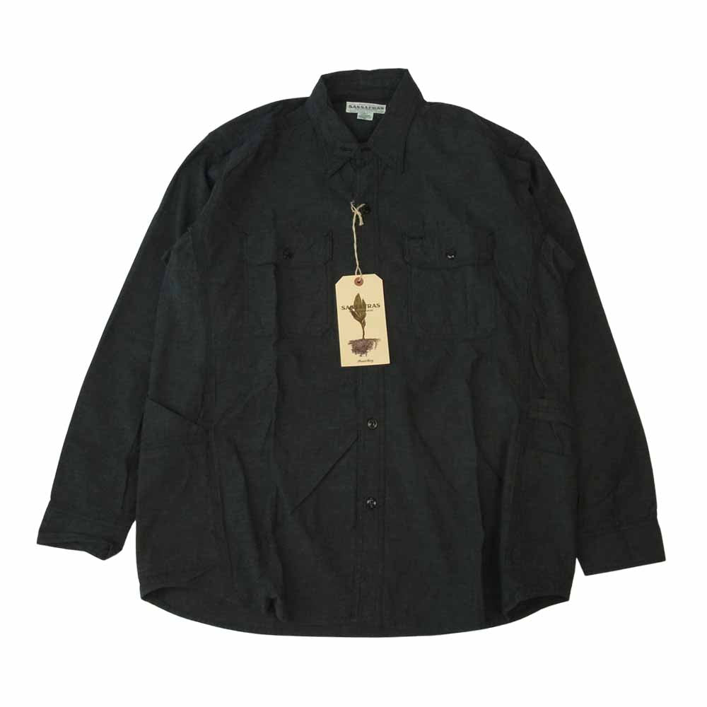 SASAFRAS ササフラス SF-211826 Gardener Shirt  6oz Chambray ガーデナー チンストラップ シャンブレー 長袖 シャツ ブラック系 XL【新古品】【未使用】【中古】