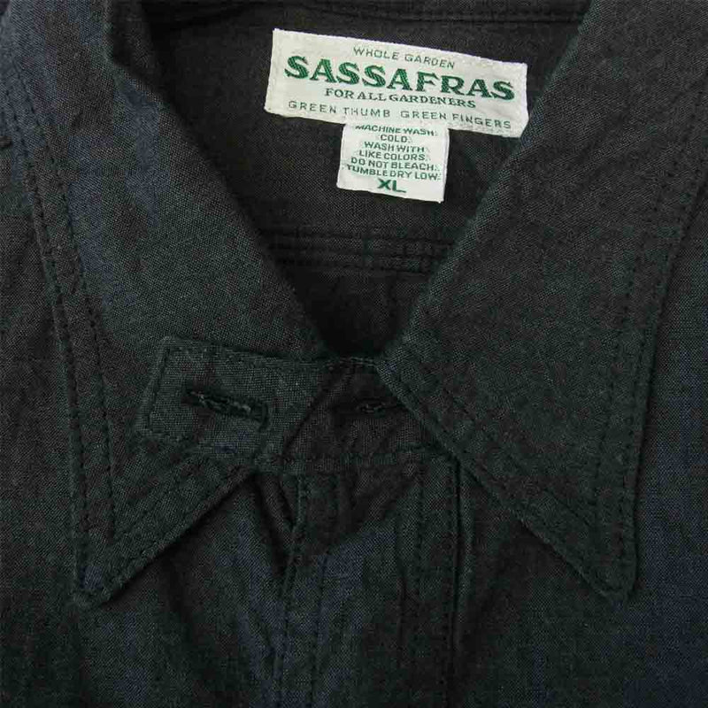 SASAFRAS ササフラス SF-211826 Gardener Shirt  6oz Chambray ガーデナー チンストラップ シャンブレー 長袖 シャツ ブラック系 XL【新古品】【未使用】【中古】