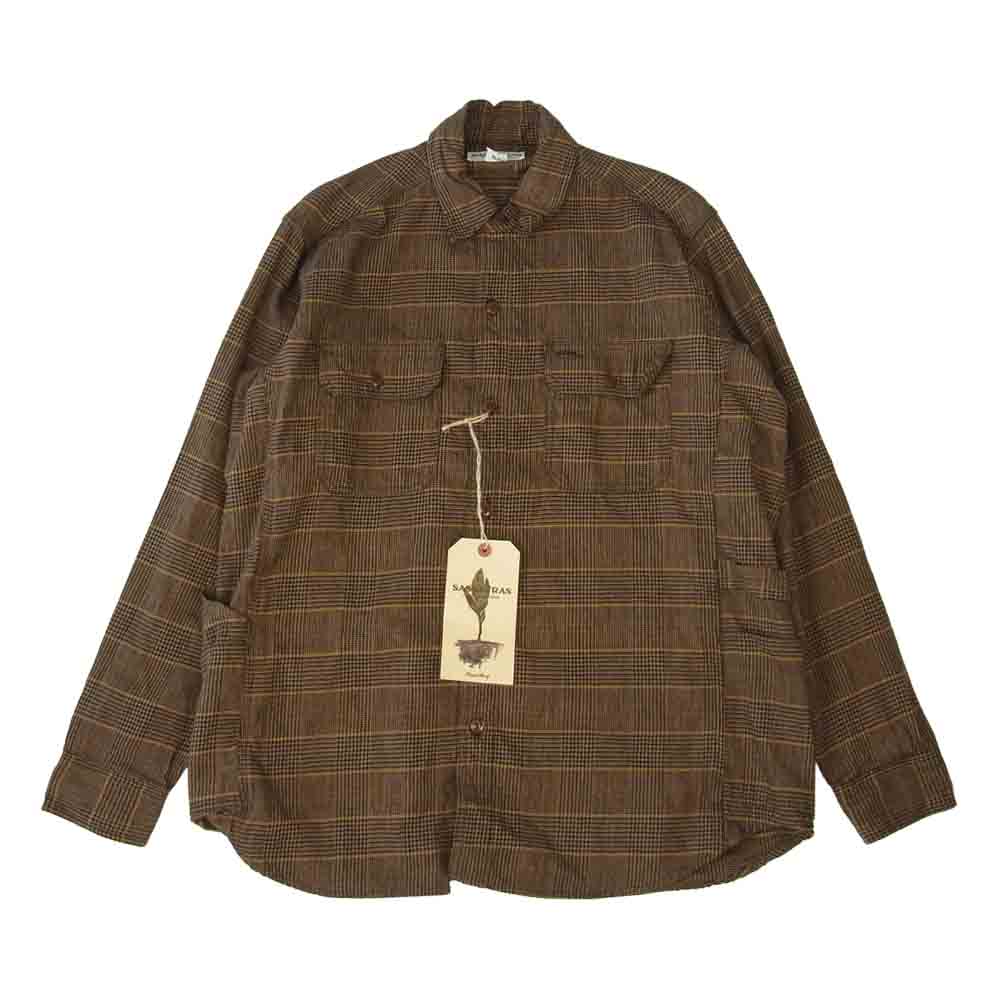SASAFRAS ササフラス SF-211858 Gardener Shirt  L/C CHECK ガーデナー チンストラップ チェック 長袖 シャツ ブラウン系 L【新古品】【未使用】【中古】