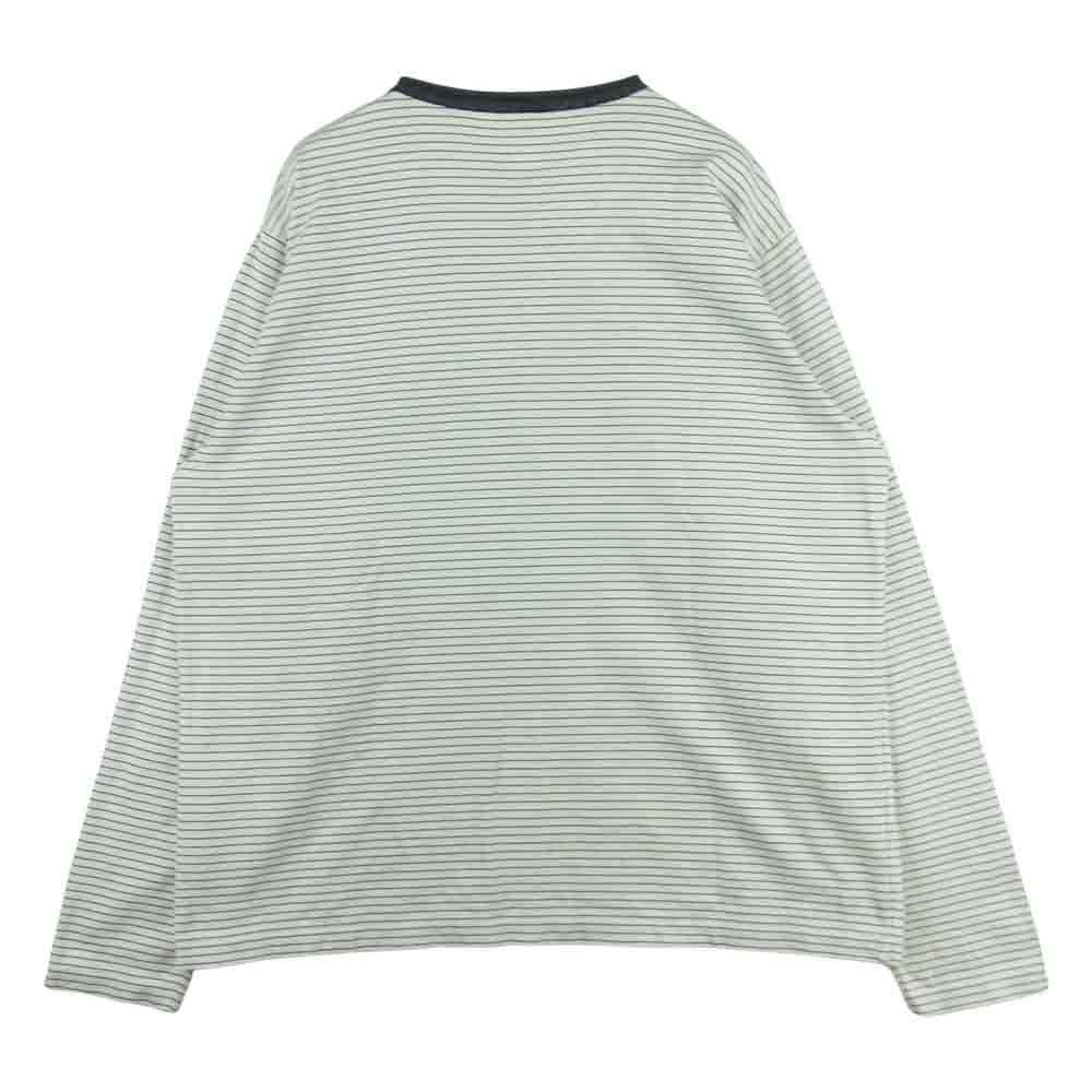 バトナー 21SS BN-21SM-019 GIZA FADE COLOR FINE PITCH BORDER CREW NECK ギザコットン ボーダー クルーネック 長袖 Tシャツ ブラック系 アイボリー系 3【美品】【中古】