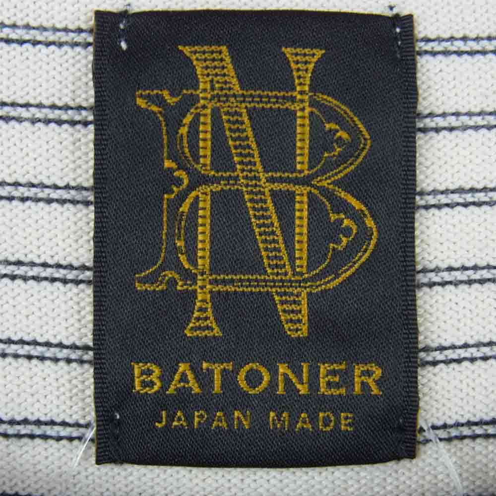 バトナー 21SS BN-21SM-019 GIZA FADE COLOR FINE PITCH BORDER CREW NECK ギザコットン ボーダー クルーネック 長袖 Tシャツ ブラック系 アイボリー系 3【美品】【中古】