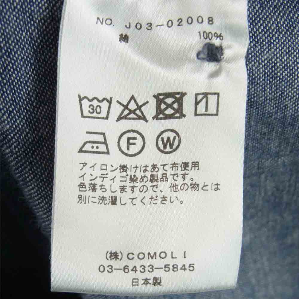 COMOLI コモリ J03-02008 17SS WISM別注 デニム オープンカラー 長袖 シャツ 日本製 インディゴブルー系 1【中古】