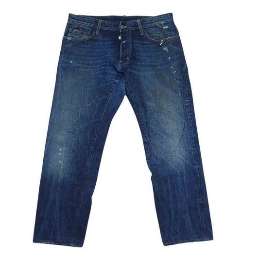 DSQUARED2 ディースクエアード ダメージ加工 ペイント ボタンフライ 5ポケット ストレート デニム パンツ インディゴブルー系 50【中古】
