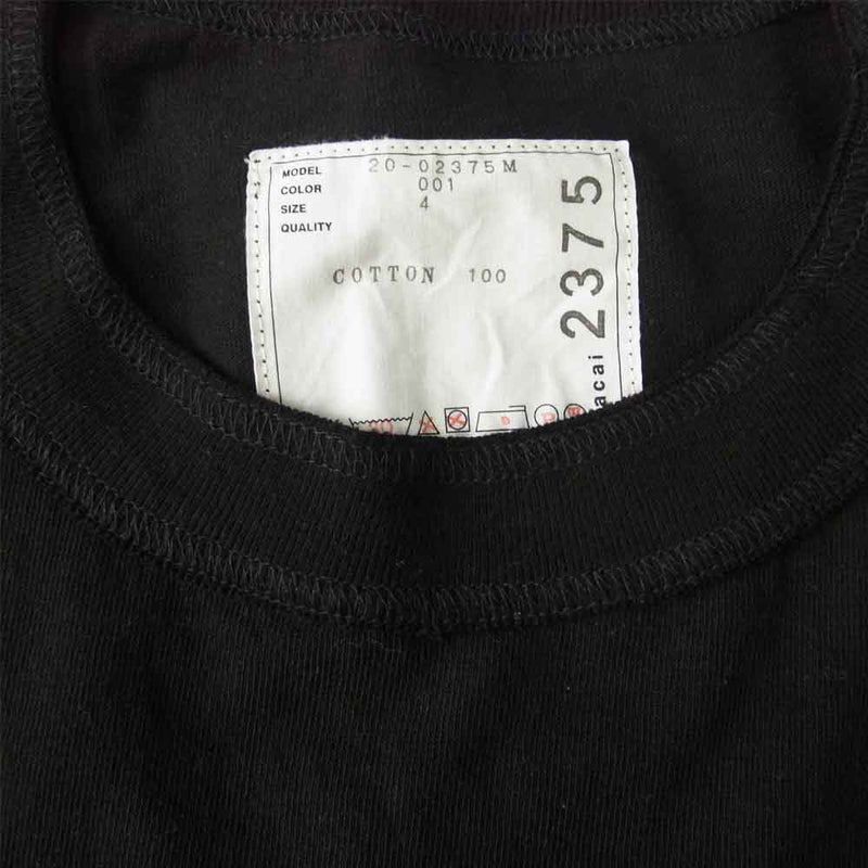 Sacai サカイ 20-02375M サイドジップ ポケット付き 半袖Tシャツ ブラック系 4【美品】【中古】
