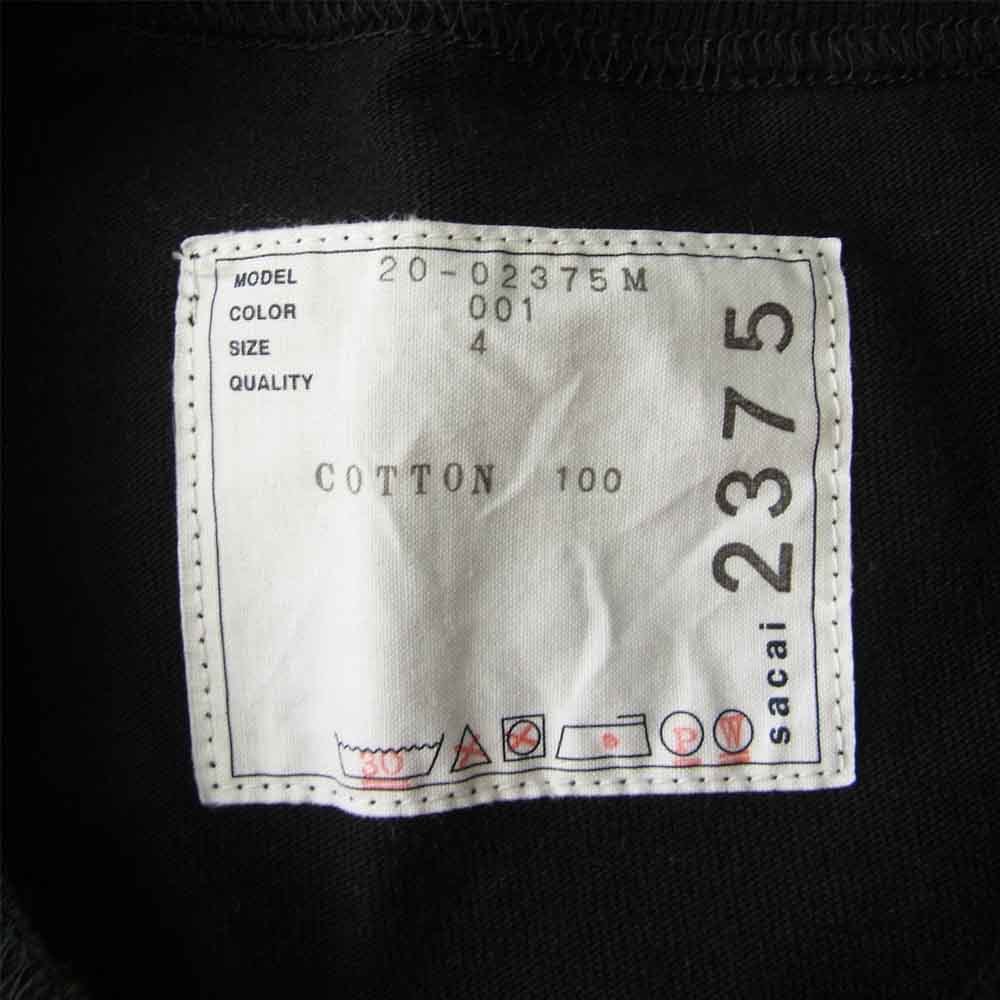 Sacai サカイ 20-02375M サイドジップ ポケット付き 半袖Tシャツ ブラック系 4【美品】【中古】