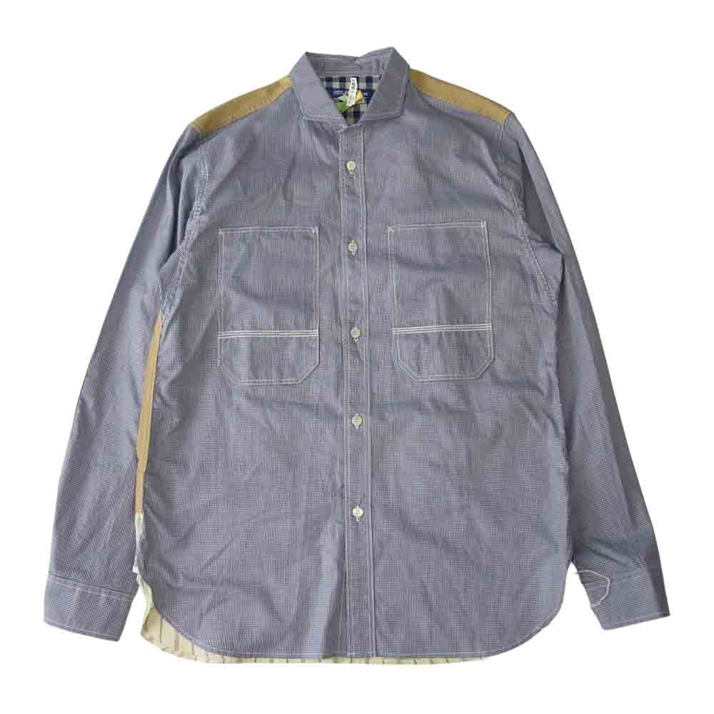 COMME des GARCONS コムデギャルソン JUNYAWATANABE MAN WG-B037 21SS ジュンヤワタナベマン 異素材切替 チェック 長袖 シャツ ブルー系 L【美品】【中古】