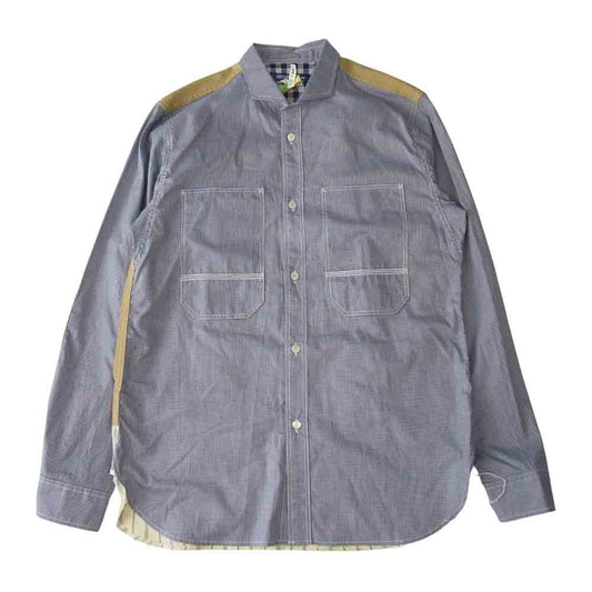 COMME des GARCONS コムデギャルソン JUNYAWATANABE MAN WG-B037 21SS ジュンヤワタナベマン 異素材切替 チェック 長袖 シャツ ブルー系 L【美品】【中古】