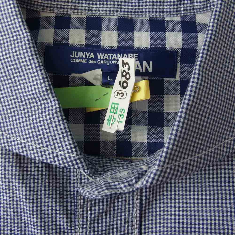 COMME des GARCONS コムデギャルソン JUNYAWATANABE MAN WG-B037 21SS ジュンヤワタナベマン 異素材切替 チェック 長袖 シャツ ブルー系 L【美品】【中古】