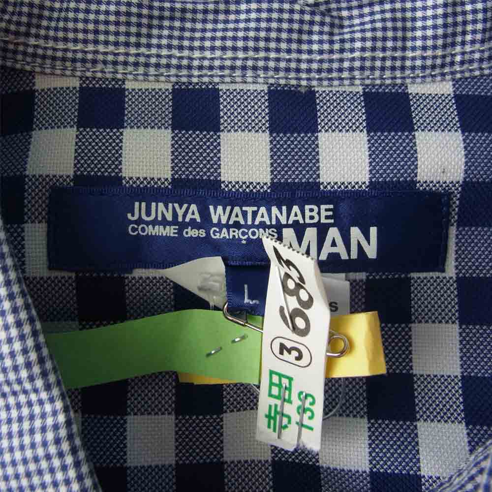 COMME des GARCONS コムデギャルソン JUNYAWATANABE MAN WG-B037 21SS ジュンヤワタナベマン 異素材切替 チェック 長袖 シャツ ブルー系 L【美品】【中古】
