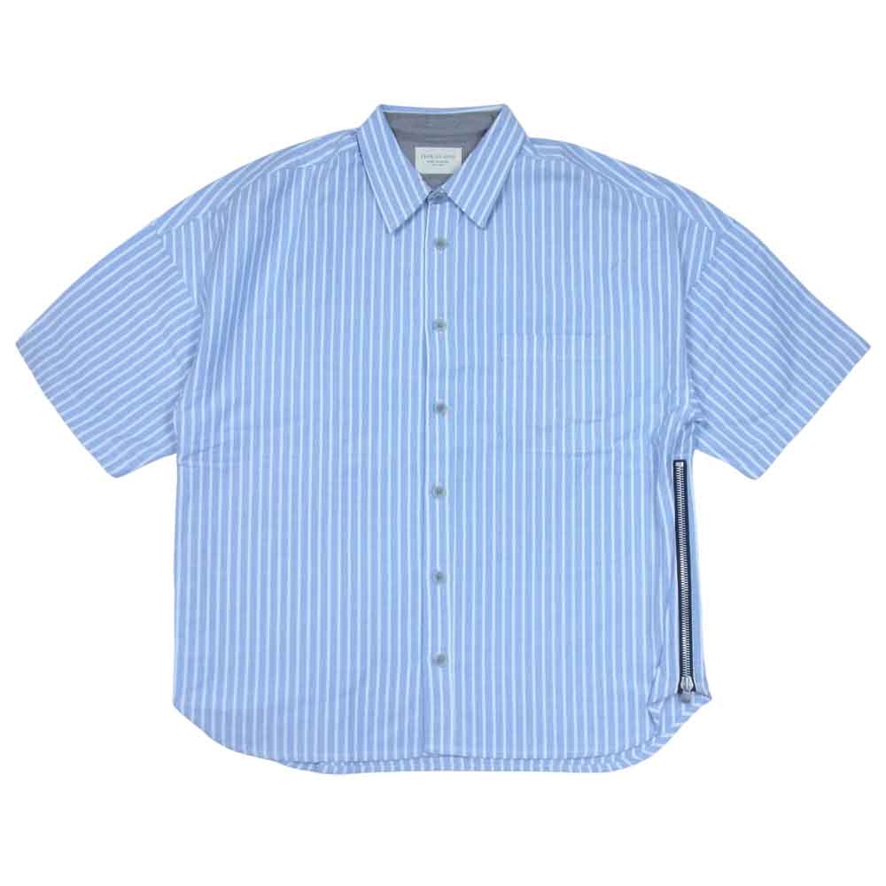 FEAR OF GOD フィアオブゴッド 4th Collection DAD SHIRT フォース コレクション ストライプ サイド ジップ 半袖 シャツ ライトブルー系 L【中古】