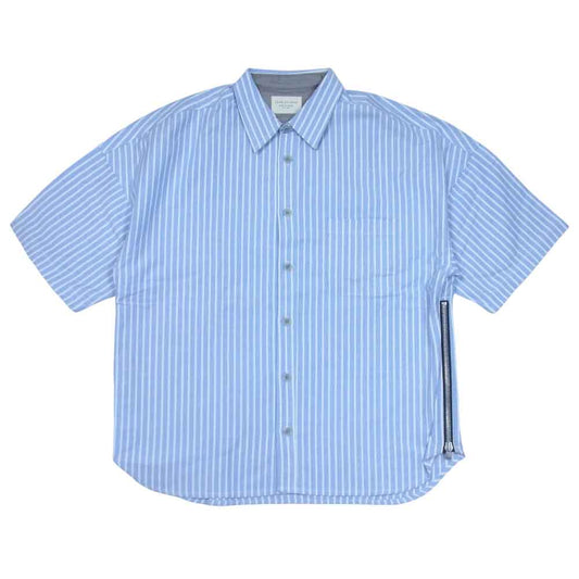 FEAR OF GOD フィアオブゴッド 4th Collection DAD SHIRT フォース コレクション ストライプ サイド ジップ 半袖 シャツ ライトブルー系 L【中古】