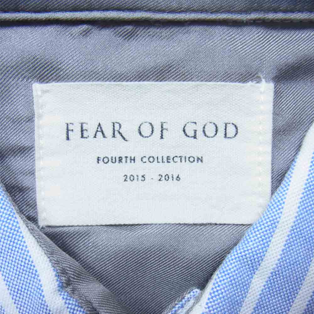 FEAR OF GOD フィアオブゴッド 4th Collection DAD SHIRT フォース コレクション ストライプ サイド ジップ 半袖 シャツ ライトブルー系 L【中古】