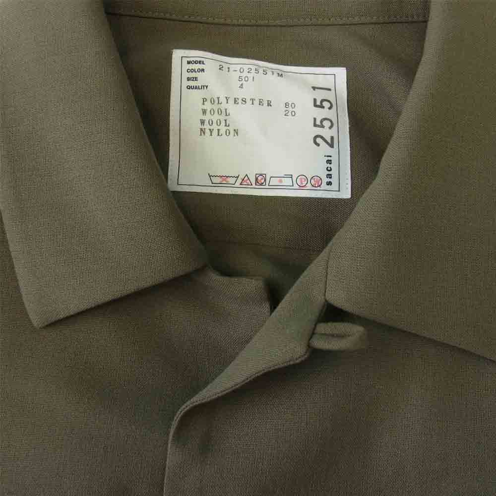 Sacai サカイ 21-02551M ドローストリング ウール 長袖 シャツ カーキ系 4【美品】【中古】