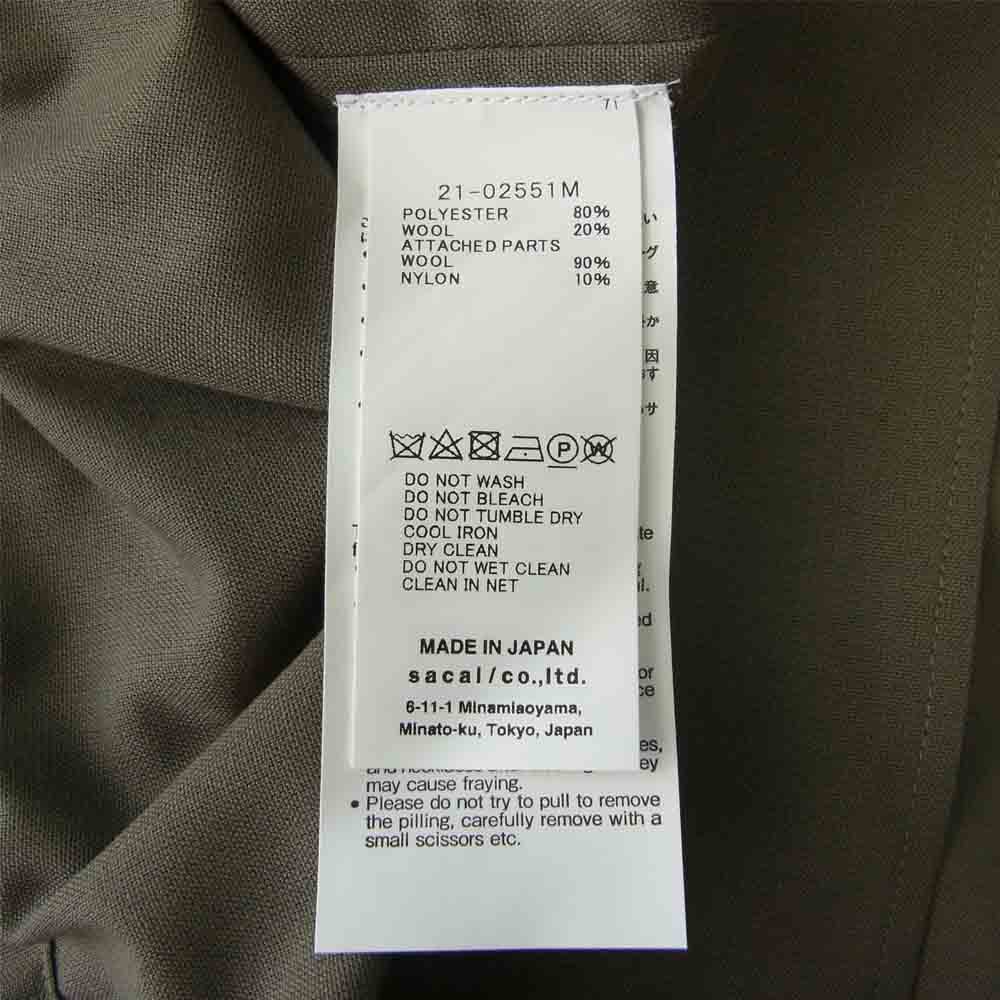 Sacai サカイ 21-02551M ドローストリング ウール 長袖 シャツ カーキ