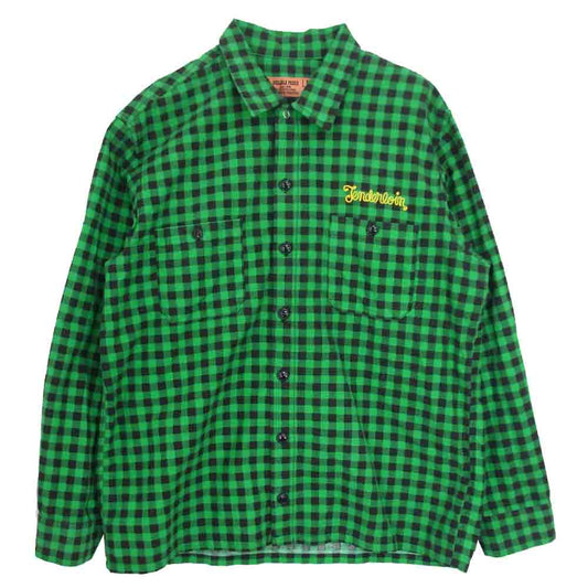 TENDERLOIN テンダーロイン DURABLE PRESS 胸ロゴ刺繍 チェック シャツ グリーン系 M【中古】