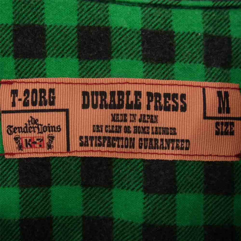 TENDERLOIN テンダーロイン DURABLE PRESS 胸ロゴ刺繍 チェック シャツ グリーン系 M【中古】