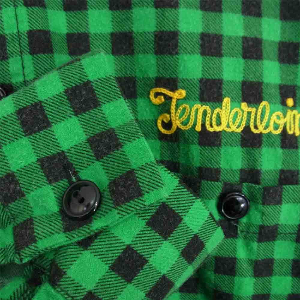 TENDERLOIN テンダーロイン DURABLE PRESS 胸ロゴ刺繍 チェック シャツ グリーン系 M【中古】