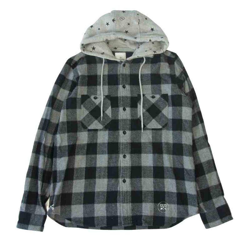 uniform experiment ユニフォームエクスペリメント UE-178053 FLANNEL BLOCK CHECK STAR HOODED SHIRT フランネル ブロック チェック スター フーディー シャツ グレー系 ブラック系 1【中古】