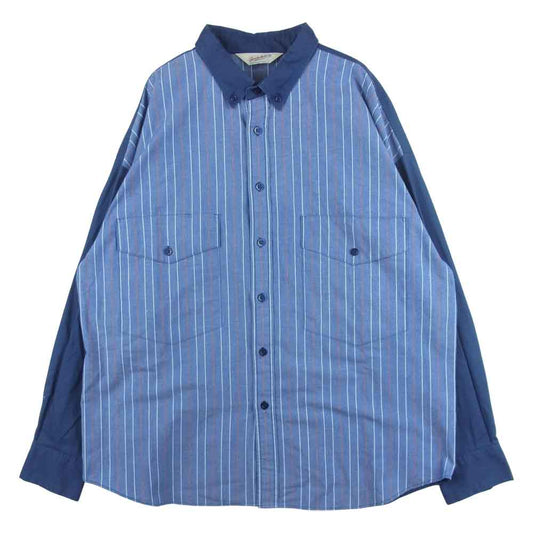 TENDERLOIN テンダーロイン T-WORK SHT U BD 切替 ストライプ 長袖 シャツ コットン 日本製 ブルー系 S【中古】