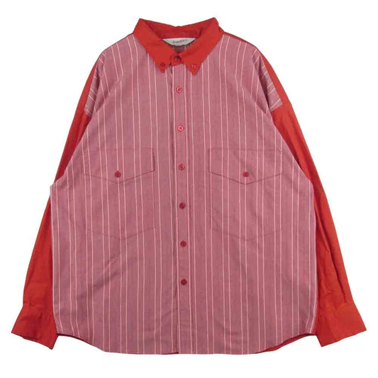 TENDERLOIN テンダーロイン T-WORK SHT U BD 切替 ストライプ 長袖 シャツ コットン 日本製 レッド系 S【中古】