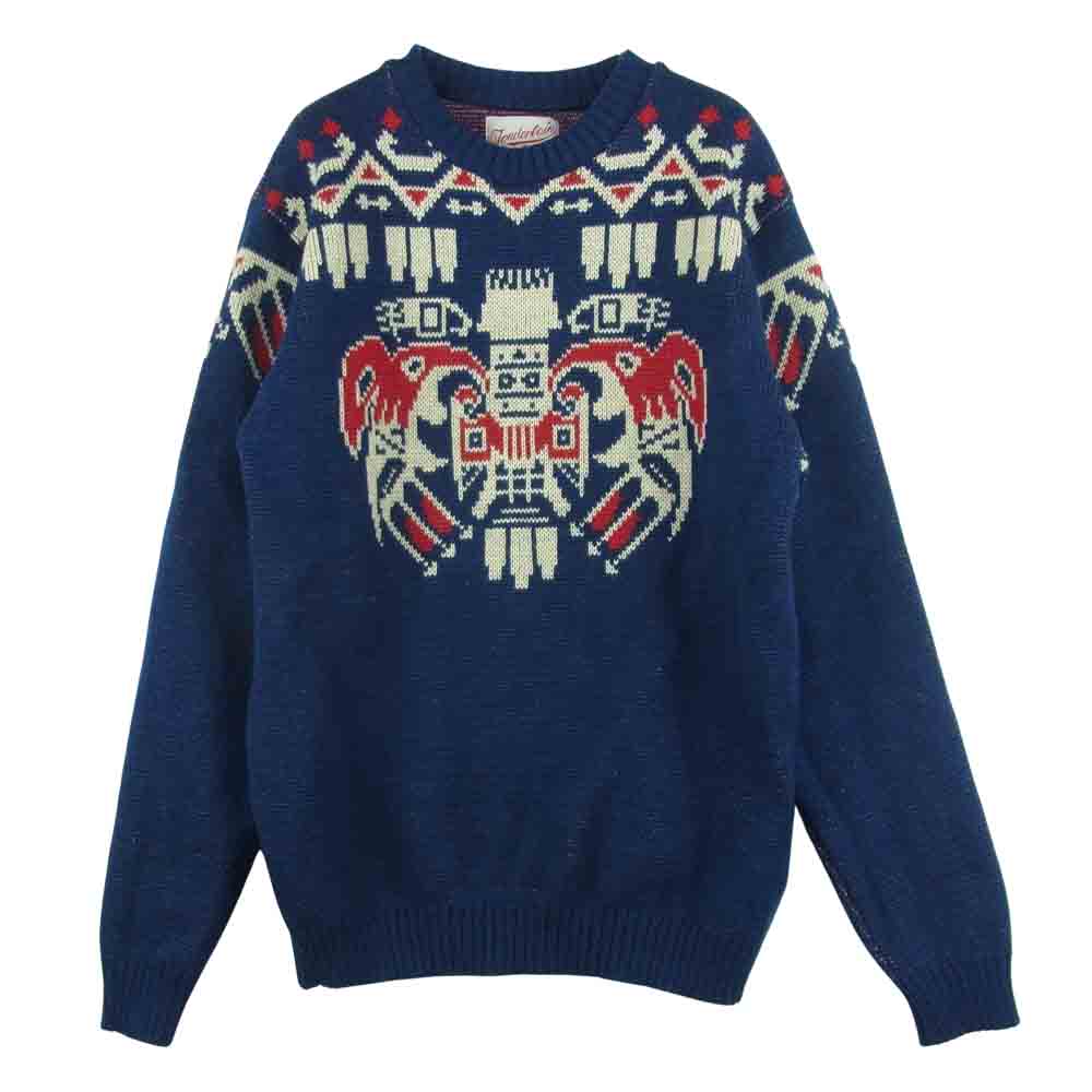 TENDERLOIN テンダーロイン T-SWEATER A ジャガード クルーネック セーター ニット ウール 日本製 ネイビー系【中古】