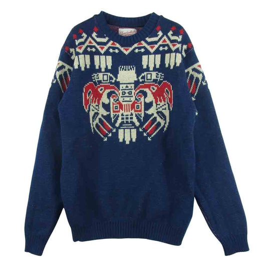TENDERLOIN テンダーロイン T-SWEATER A ジャガード クルーネック セーター ニット ウール 日本製 ネイビー系【中古】