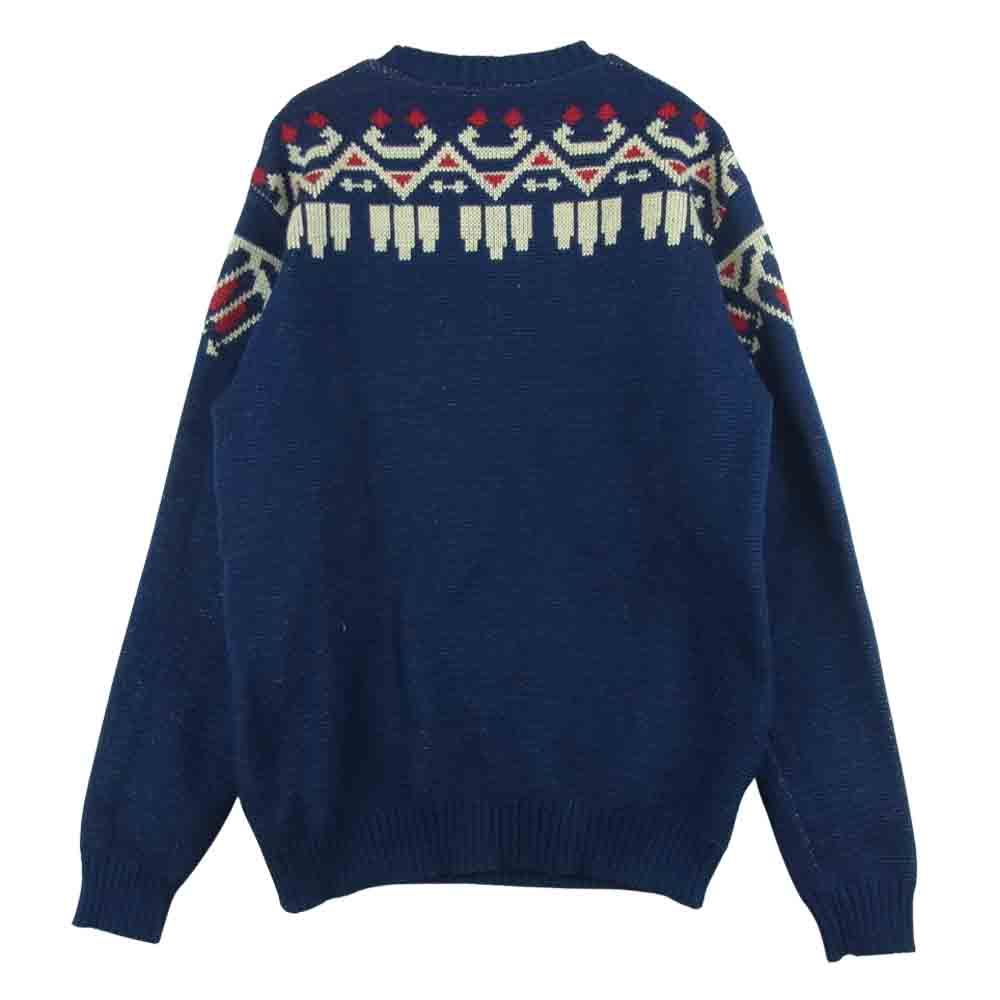 TENDERLOIN テンダーロイン T-SWEATER A ジャガード クルーネック セーター ニット ウール 日本製 ネイビー系【中古】