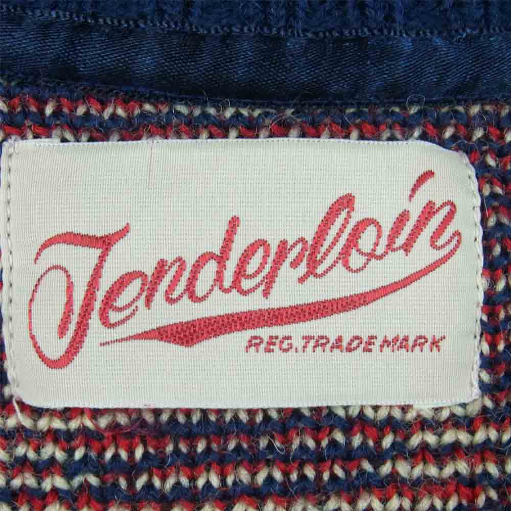 TENDERLOIN テンダーロイン T-SWEATER A ジャガード クルーネック セーター ニット ウール 日本製 ネイビー系【中古】