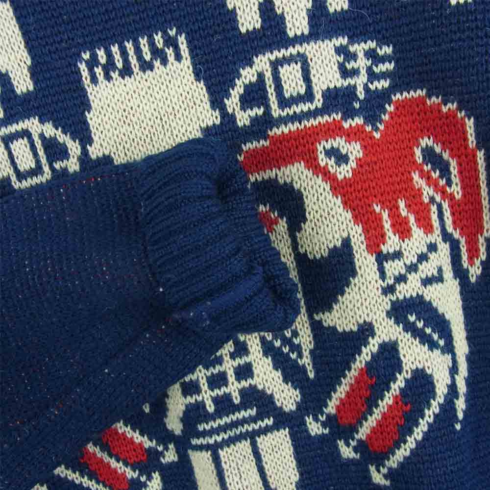 TENDERLOIN テンダーロイン T-SWEATER A ジャガード クルーネック セーター ニット ウール 日本製 ネイビー系【中古】
