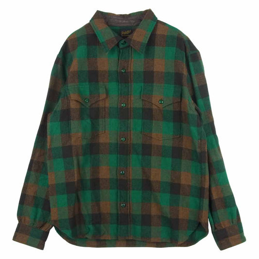 TENDERLOIN テンダーロイン T-WOOL SHT P ブロック チェック ウール 長袖 シャツ グリーン系 ブラウン系 S【中古】