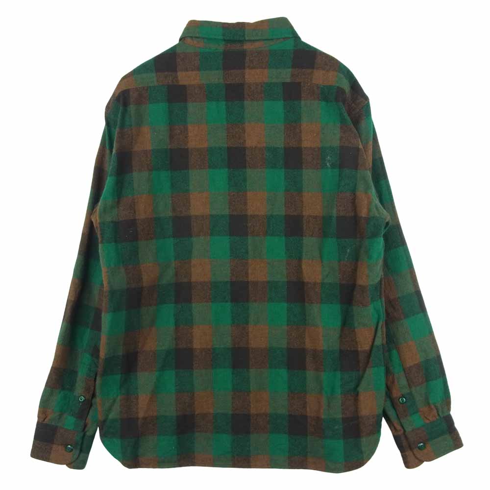 TENDERLOIN テンダーロイン T-WOOL SHT P ブロック チェック ウール 長袖 シャツ グリーン系 ブラウン系 S【中古】