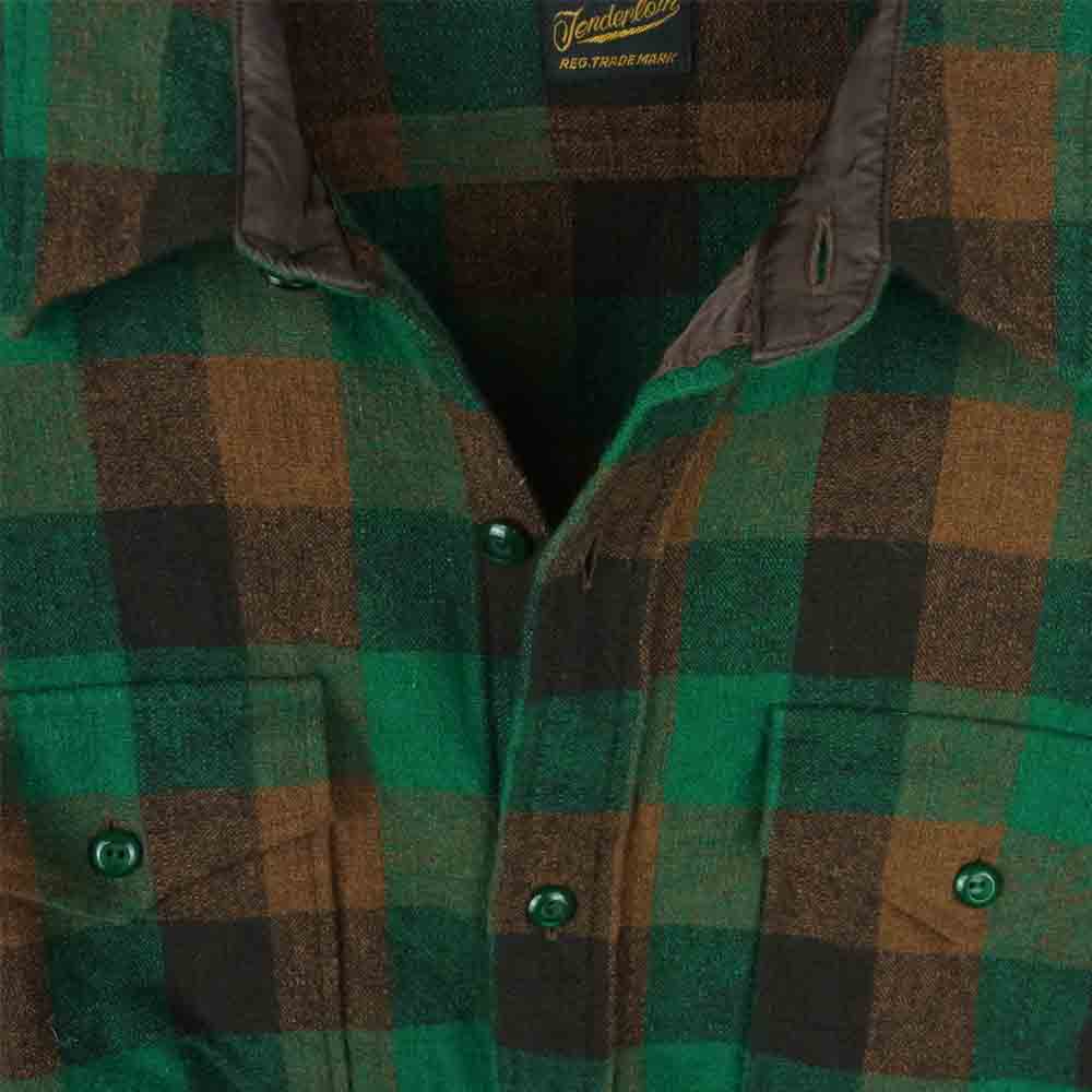 TENDERLOIN テンダーロイン T-WOOL SHT P ブロック チェック ウール 長袖 シャツ グリーン系 ブラウン系 S【中古】